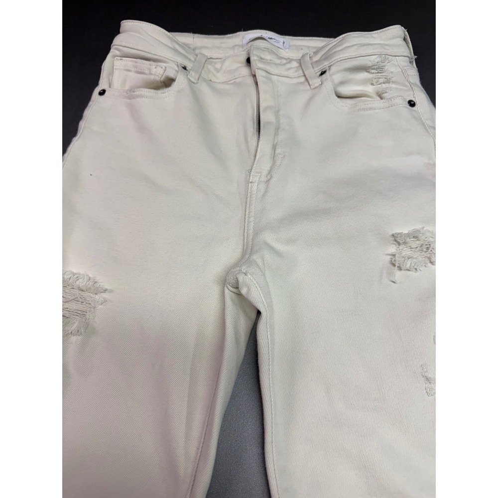 Carly Jean Chrissy Sea Salt Distressed Straight Leg Jeans Off White size 4